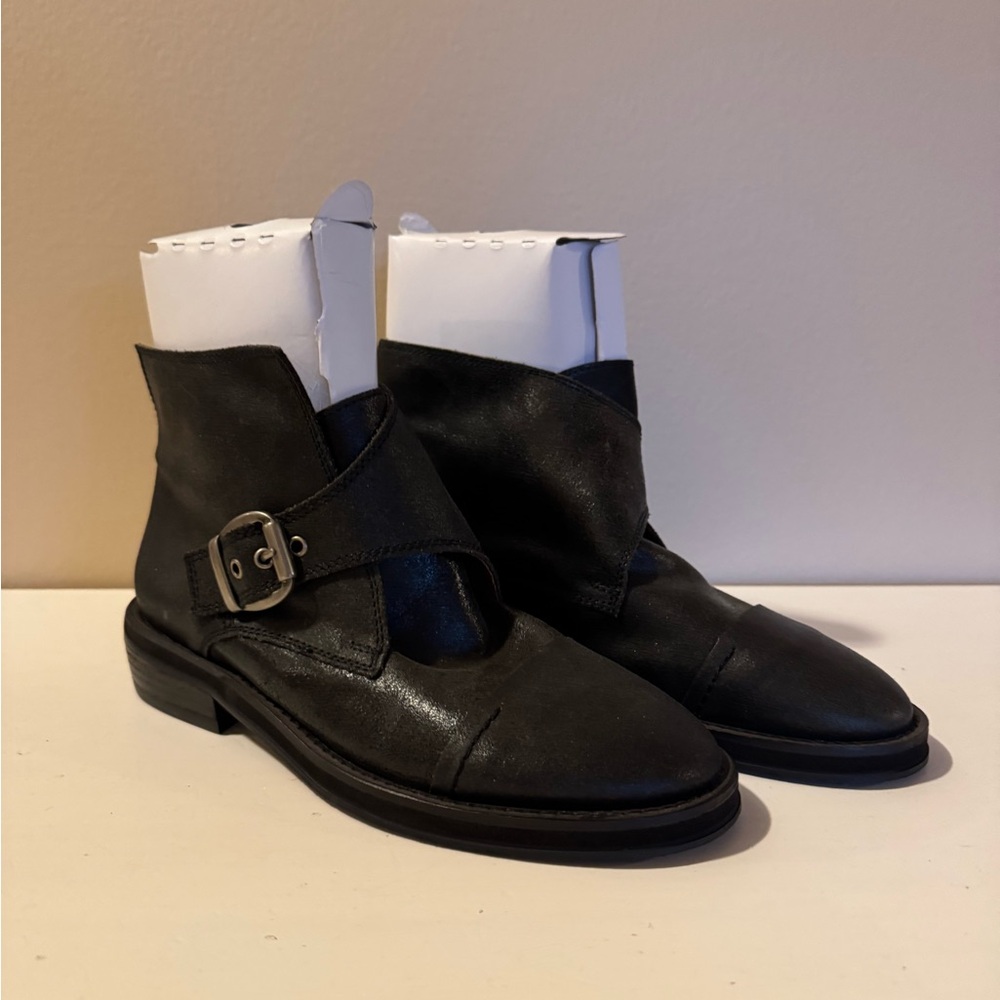 Sixty Seven Womens Black Leather Buckle Boots